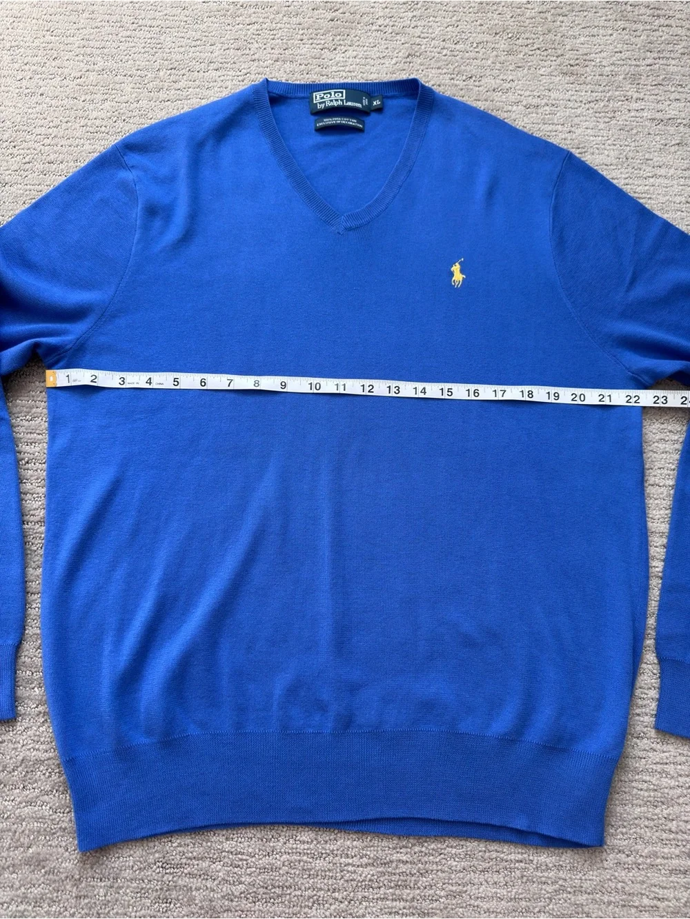Polo Ralph Lauren Pima Cotton V-Neck Sweater Blue Yellow Pony Men’s XL Preppy